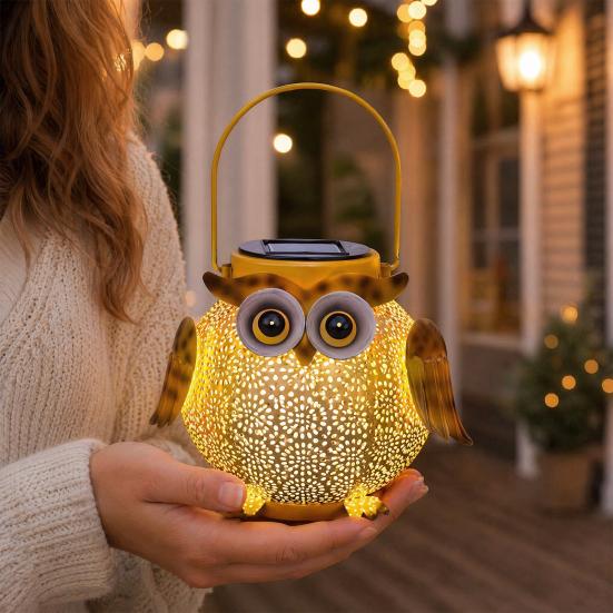 Yousheng Solar Light, Owl Design Garden Decor, Outdoor Waterproof Metal Hanging Lantern Solar Garden Light for Outside Patio Yard Lawn