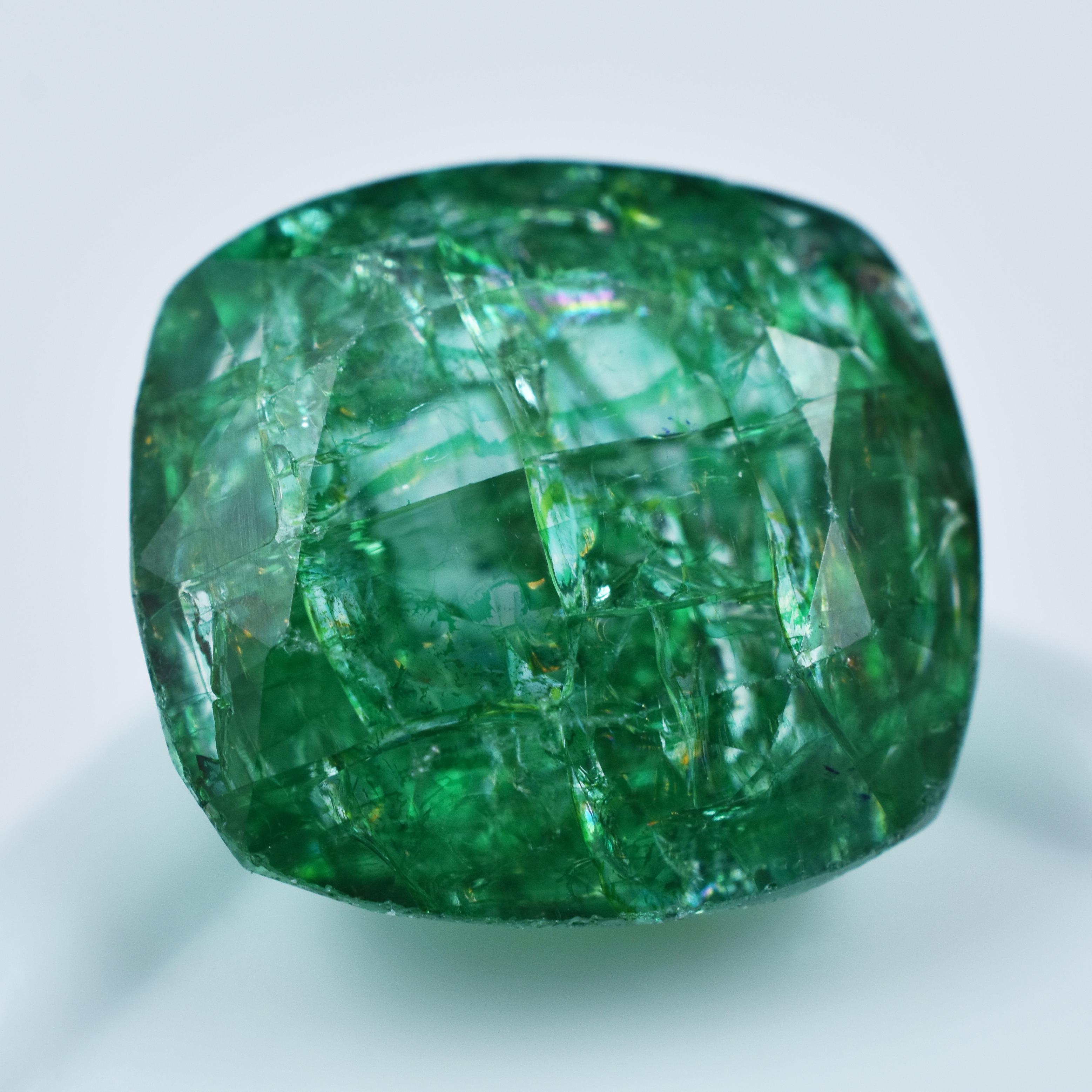 

12.55 Ct Cushion Cut Loose Gemstone Natural Green Emerald CERTIFIED AR-2736 13.7 mm approx зелений