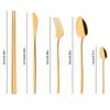 Koreanisches 8-teiliges Geschirrset Hochwertiges Edelstahl-Dinner-Set Schwarzgold Luxus-Geschirr Löffel Essstäbchen Besteckset