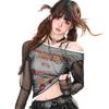 Y2K T-Shirts für Mädchen Retron Streetwear Langarm Hollow Out Tees für Damen T-Shirts