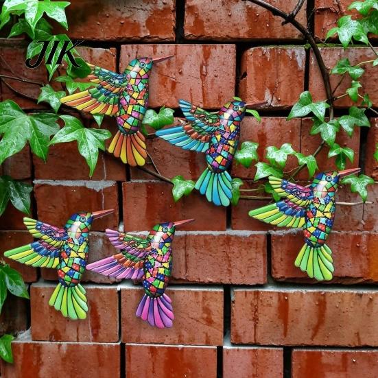 Contemporary Home Aesthetic Art Metal Hummingbird Wall Decor, Iron Colorful Bird Fence Decoration, Anti Rust Outdoor Decor Sculpture Hanging Ornaments