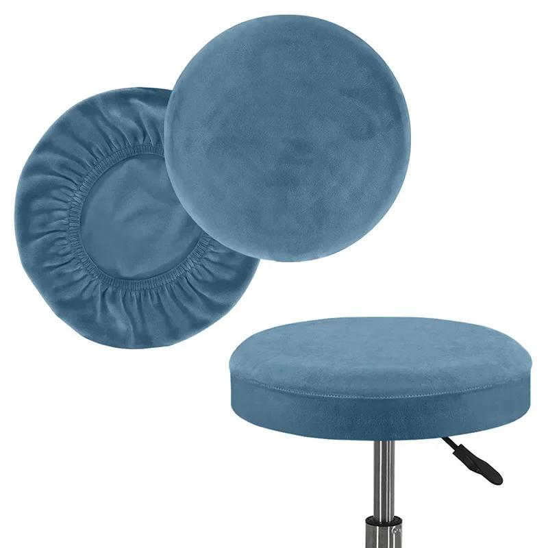 Bar Round Chair Cover Elastic Velvet Stool Cover Anti-Dirty Seat Protector Solid Color Removable Swivel Chair Cover Universal