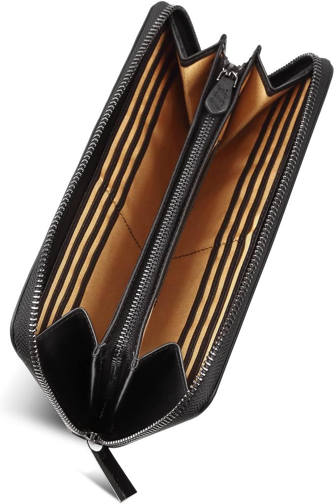 Branze Long Italian Saffiano YKK Round Separate Coin Purse Black x Men's Wallet, Leather, Leather, Zipper, (Saffiano Gold)