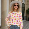 Autumn New Pullover Crew Neck Sweater Women's Versatile Flower Printing Warm Threaded Long Sleeve Knitted Top Women's
