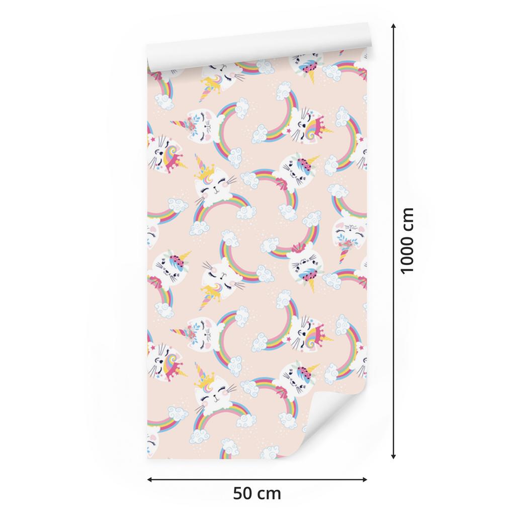 Kittens Clouds and Rainbows Wallpaper for Living Room and Bedroom 50x1000