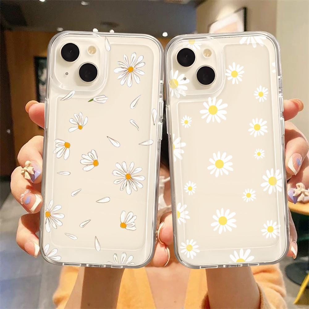 Summer Daisy Flower Phone Case For iPhone 16 15 14 13 12 11 Pro Max Mini X XS SE 7 8 Plus 16E Shockproof Soft Transparent Cover
