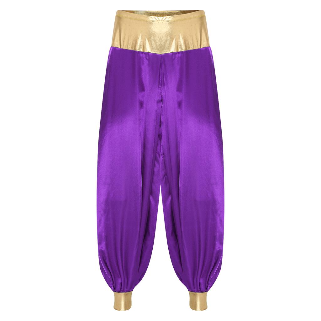 Mens Magical Hippie Harem Pants Metallic Shiny Patchwork Lantern Style Long Pants Arabian Prince Cosplay Costume