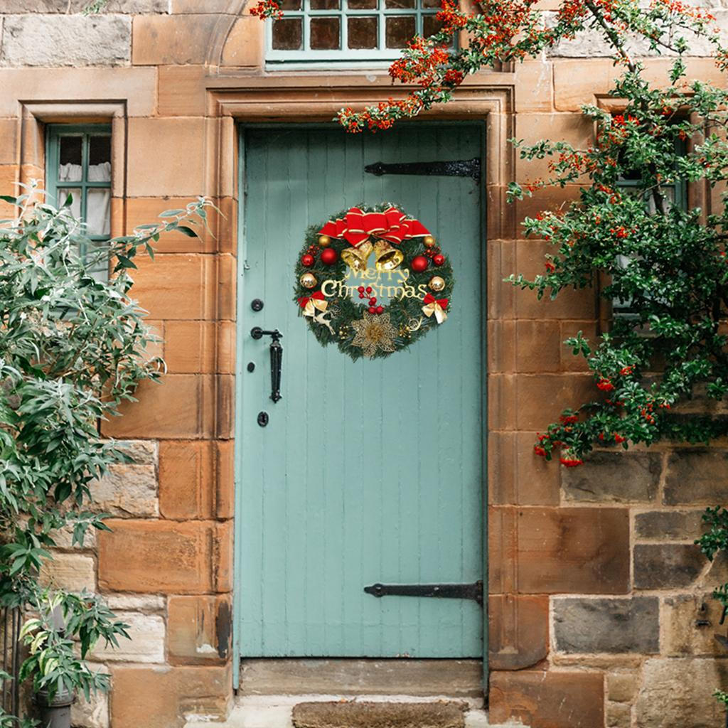 12 Inch Artificial Front Door Wall Window Hanging Garland Hoop Flower Pendant Ornament for Christmas