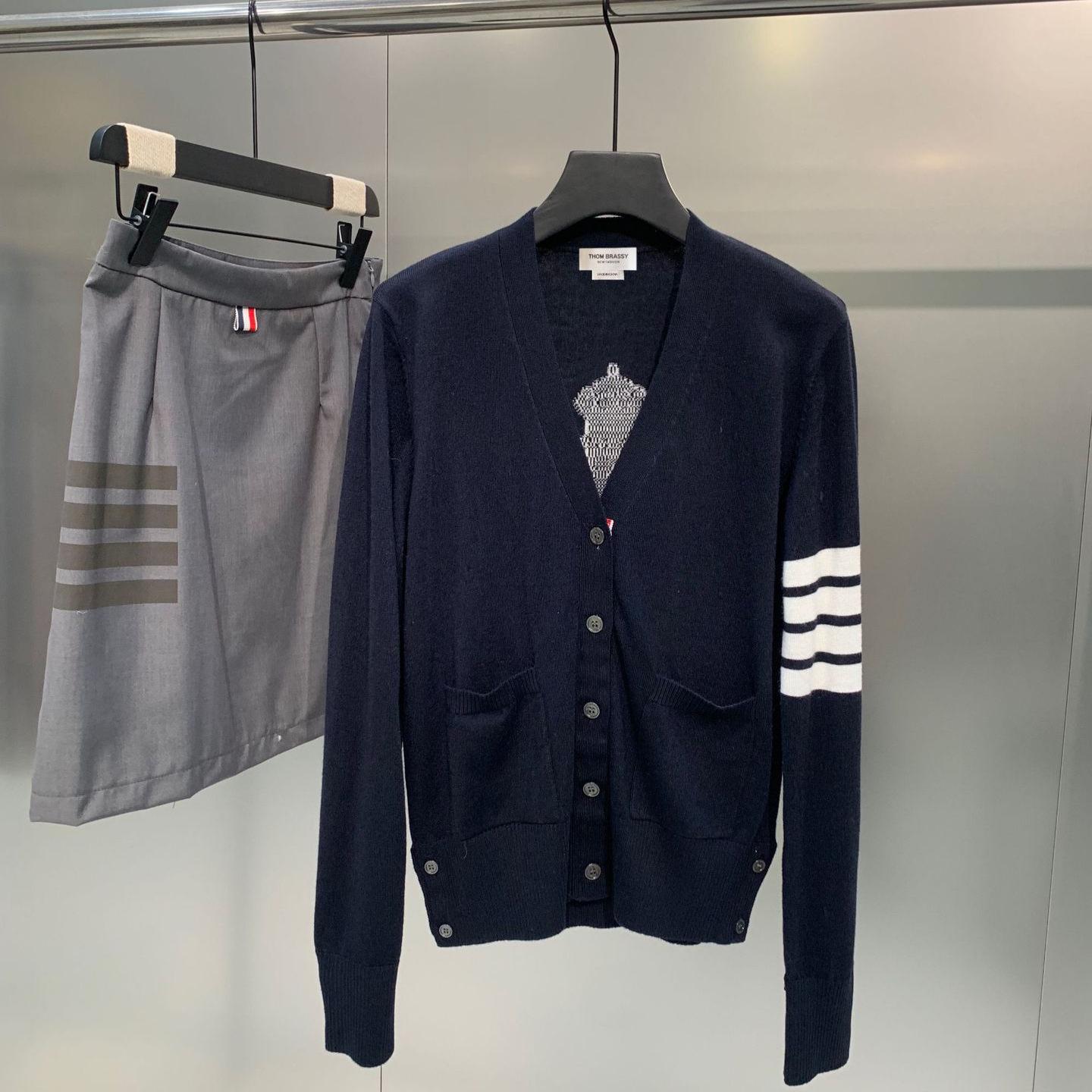 

Thom Brassy 1880 Wool Nutcracker Cardigan with Four Stripes In Stock