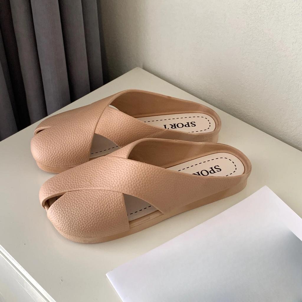 2025 Women's Summer New PVC Flat Sandals Solid Color Slippers