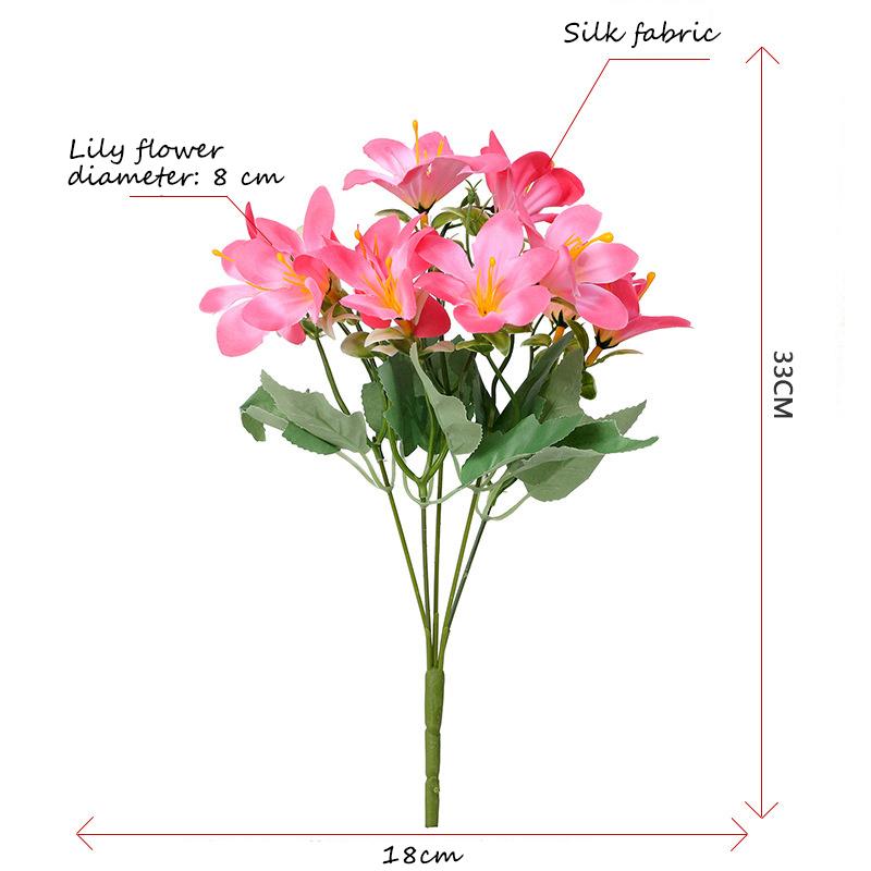 2PCS Simulated 5-forked, 10-headed colorful lilies, wedding and home decorations, artificial daffodils and orchids.