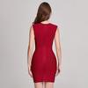 Elegant Sleeveless Burgundy Striped Bandage Dress - Low Cut & Stretchy Women's Fashion