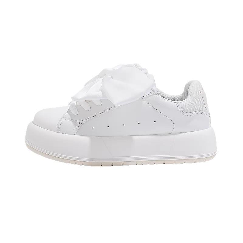 High value bow niche white shoes 2025 spring and autumn new fashion versatile casual thick baseplate shoes women