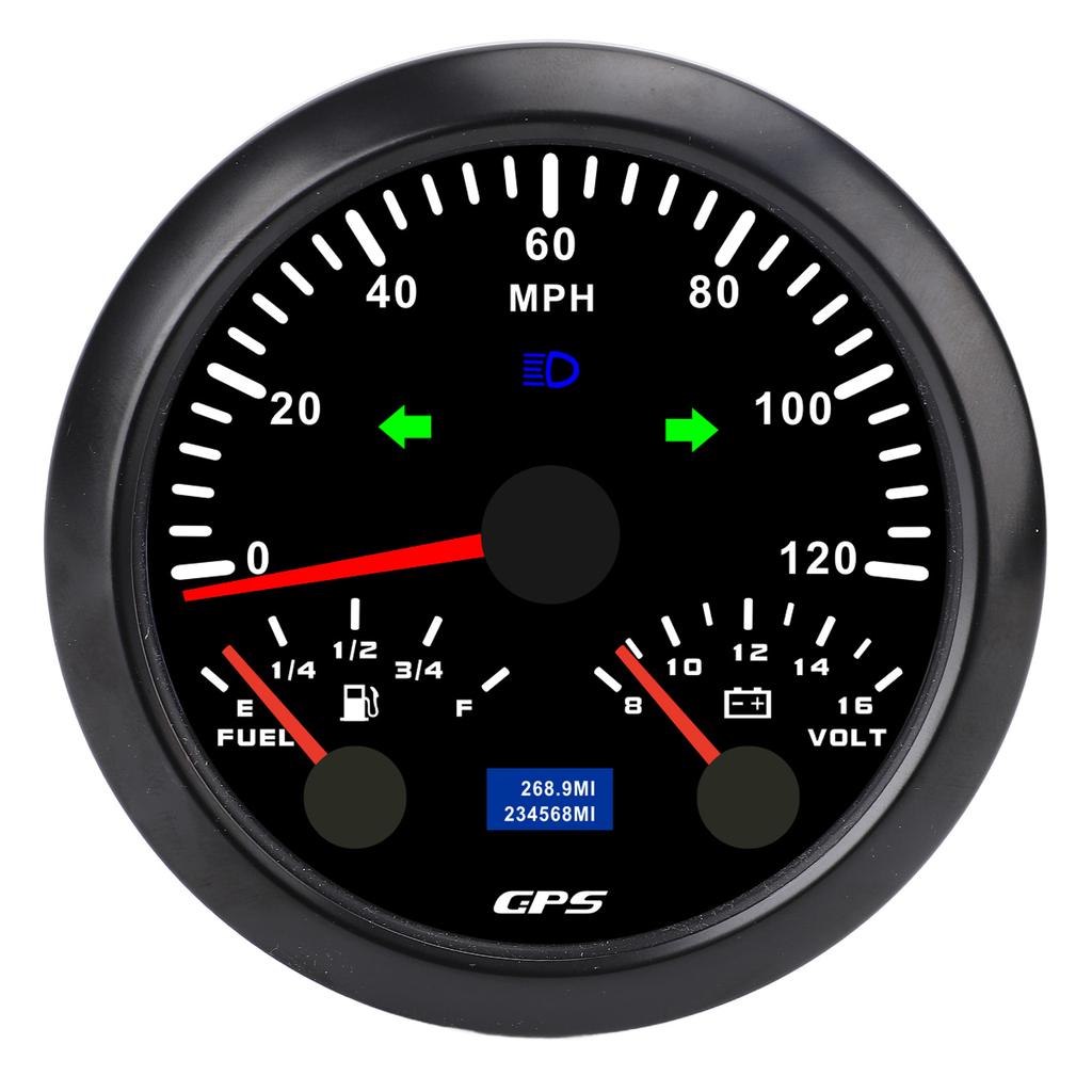 85mm 3-3Celsius8in 3 in 1 GPS Speedometer Odometer with Voltmeter Fuel Gauge Turn Signal 120MPH for RV Yacht Truck 7 Color Backlight