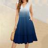 Women's Summer V-Neck Casual Pleated Ruffle Gradient Sleeveless Dresses