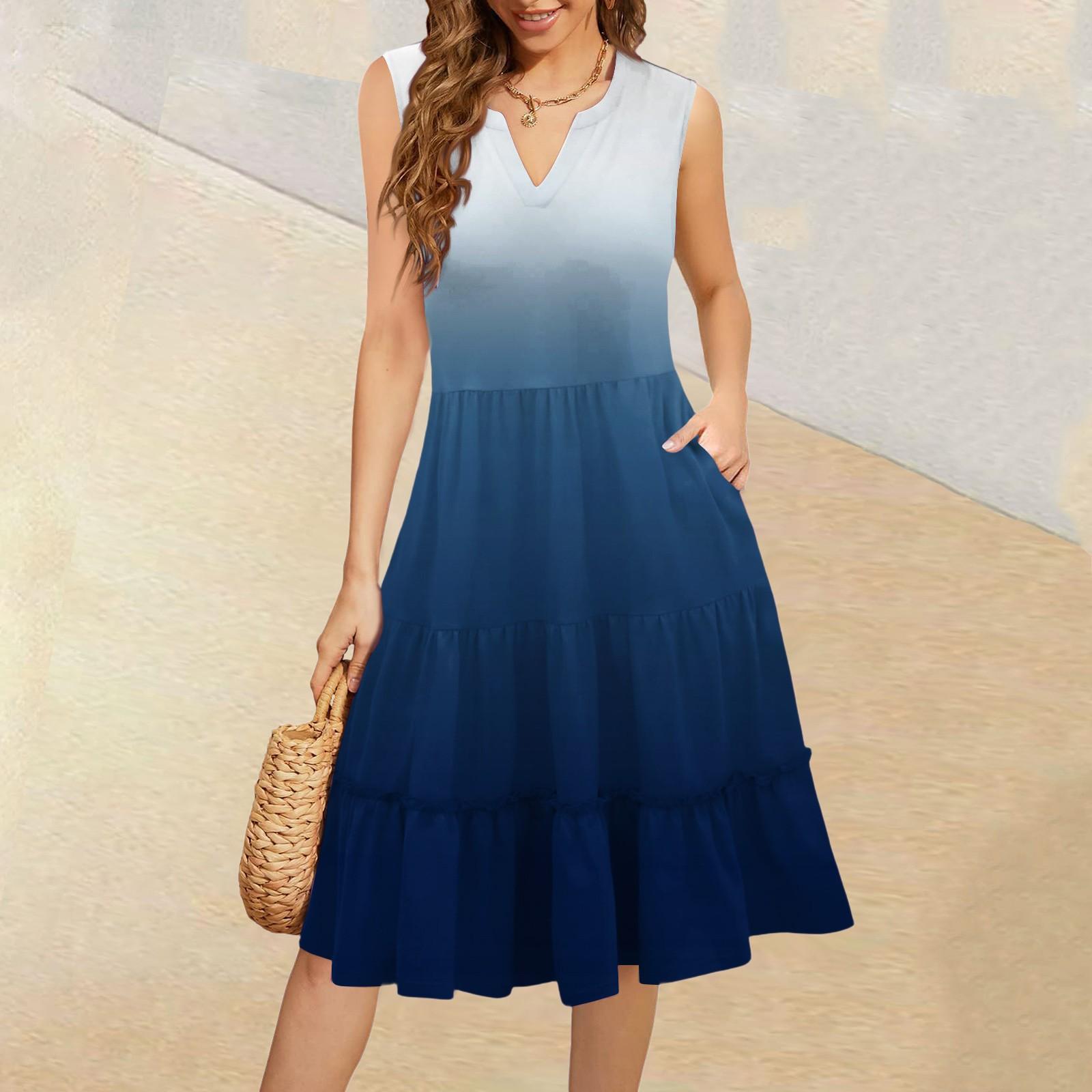 

Женские летние повседневные платья без рукавов с V-образным вырезом и оборками M