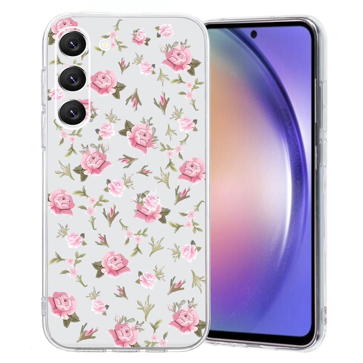 

For Samsung Galaxy S23 TPU Case Pattern Printed Phone Protective Cover Pink Flower