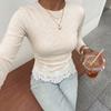 Womens Knit Long Sleeve T-Shirt With Lace Panel Zipper Detail Slim Fit Winter 2026