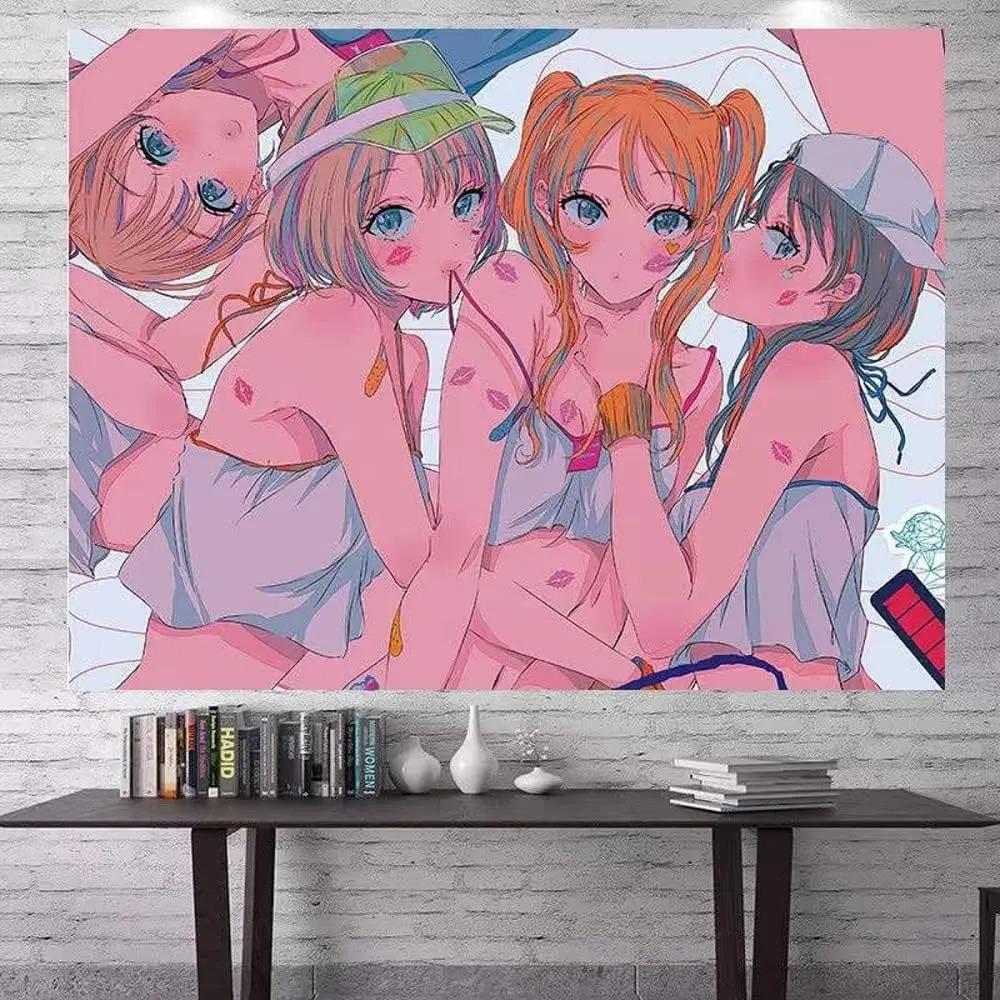 Y2K Steam Wave Culture Kawaii Anime Girl Printed Tapestry Wall Hanging Cute Cartoon Style Fantasy Background Home Decoration
