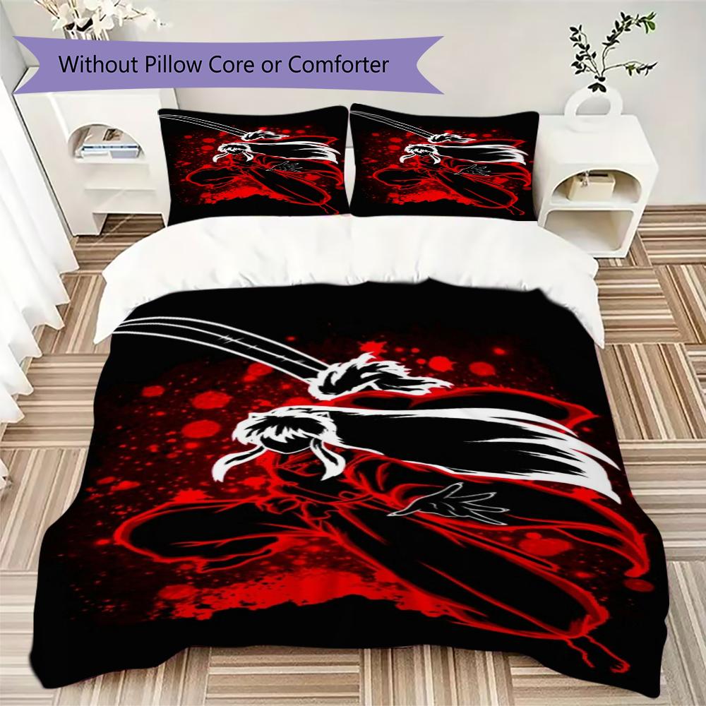 Inuyasha Pattern Bedding uilt Set uilt Cover Pillowcase Home Decoration Birthday Gift (1 * duvet cover + 2 * pillowcase without core)