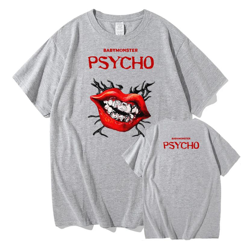 Nouveaux T-shirts BABYMONSTER PSYCHO Impression Graphique T-shirts en Coton Coupe Ample Mode T-shirt Femme Vêtements Homme Hauts de Qualité Streetwear
