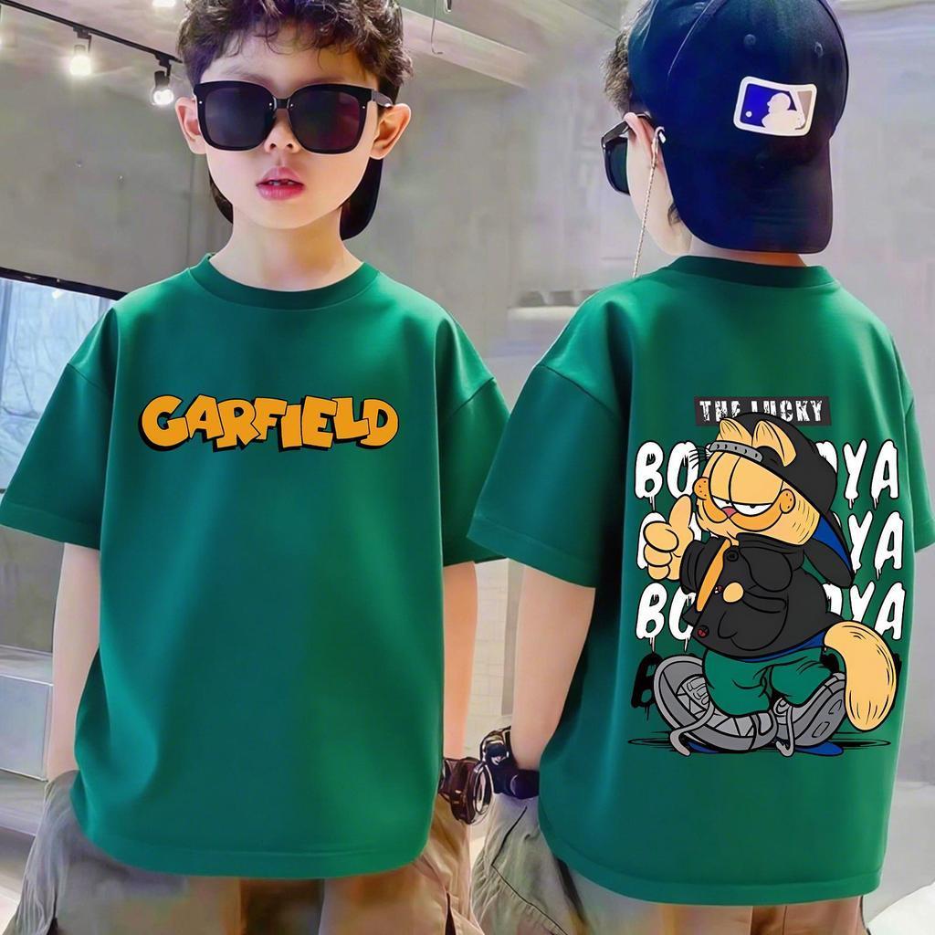Garfield children s T-shirt, top short sleeved, suitable for children aged 1-12 150