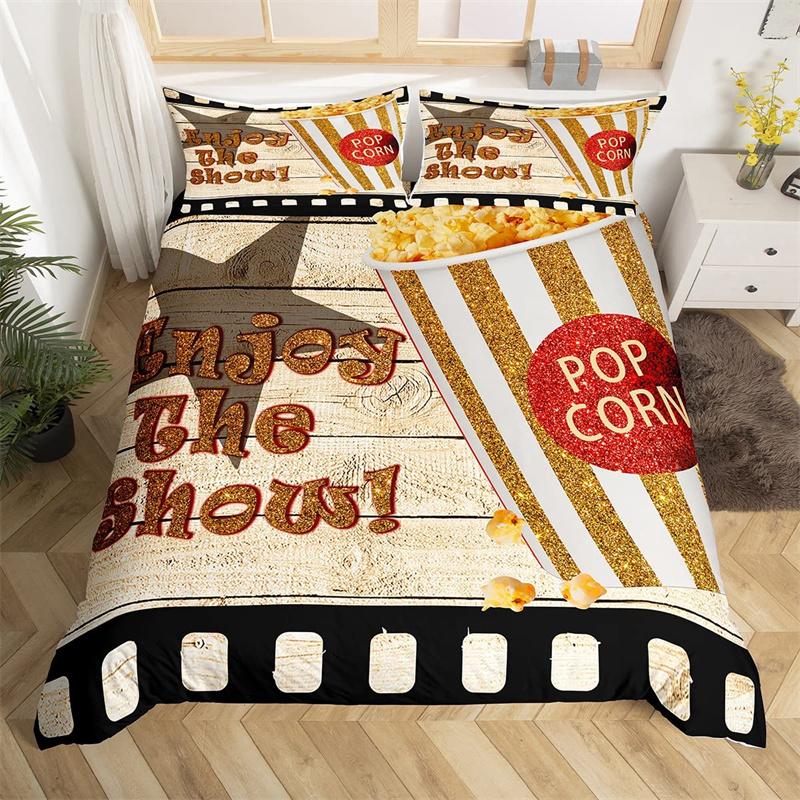 Biografaffisch påslakan set Enkel King Size Vintage Biograf Filmteater Sängkläder set Mikrofiber Popcorn Grön täckesöverdrag