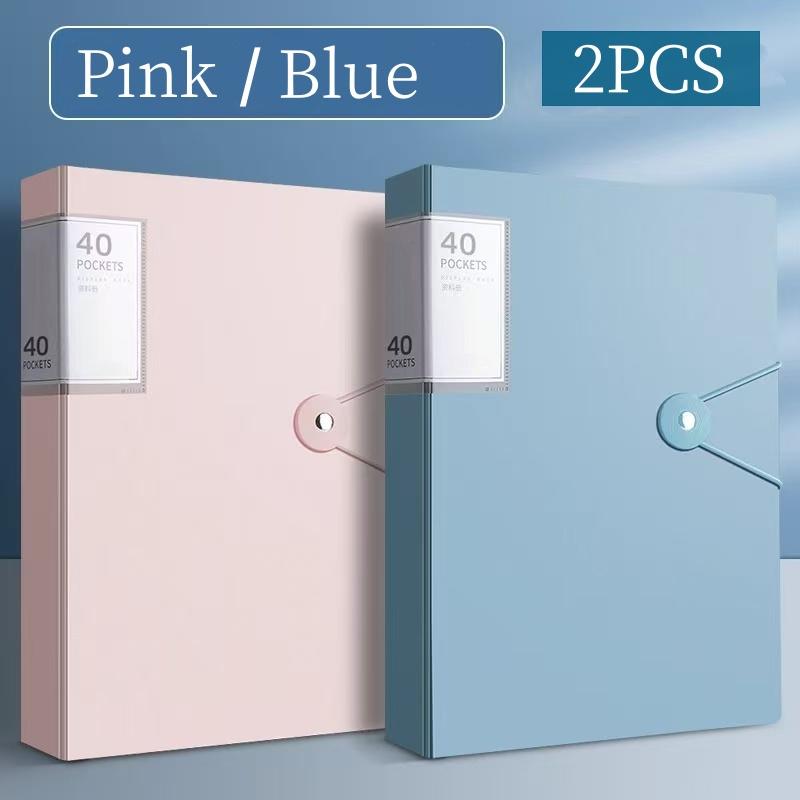 2pcs A4 File Folder with 60 Plastic Pockets Portable Organizer for Office School Home Visible Professional Document File Storage