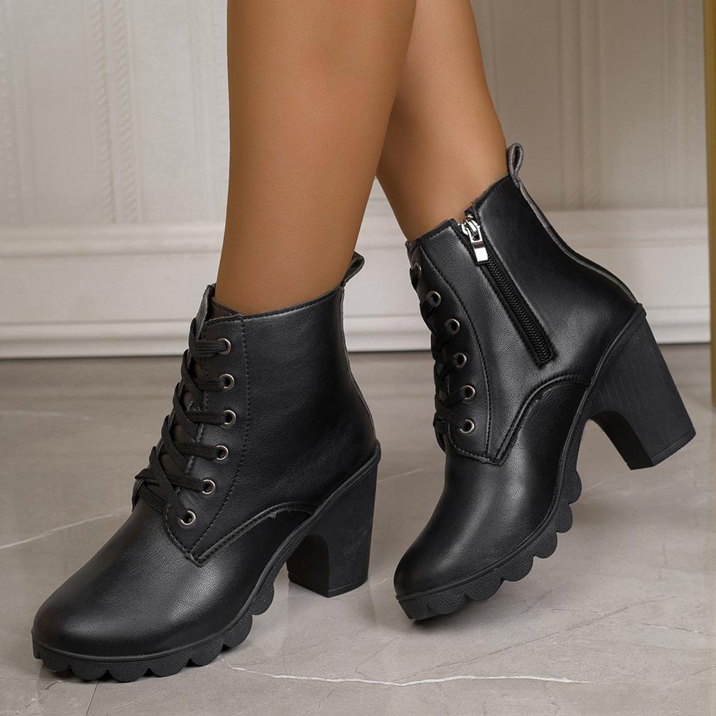 Sexy Side Zipper High Heel Ankle Boots Women Autumn Fashion Black Round Toe Chelsea Boots Chunky Platform Women'S Boots