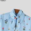 INCERUN Men Lapel Neck Short Sleeve Floral Print Lace-up Casual Hawaiian Summer Shirts