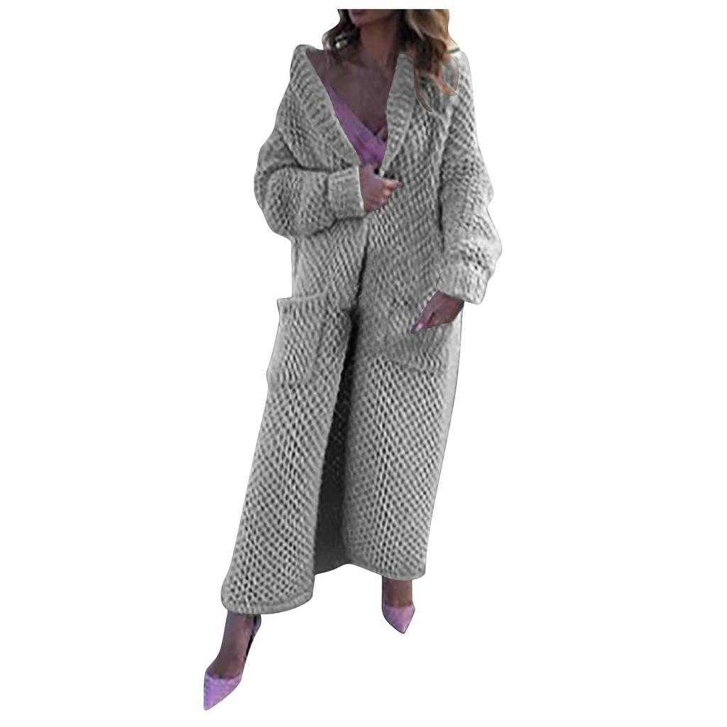 Women's Winter Long Lapel Warm Sweater Loose Knit Cardigan Jacket Solid Color Thick Fashion Sweater Coat