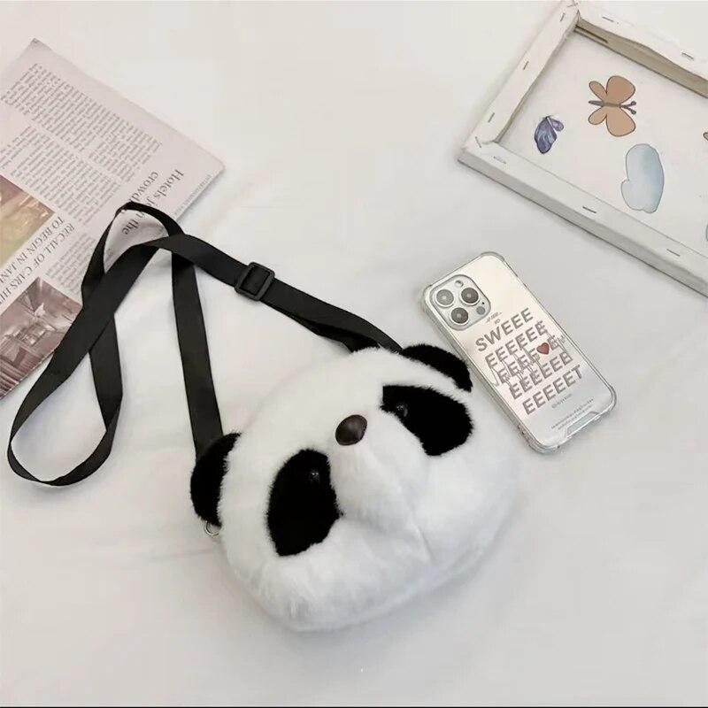 Cute Plush Crossbody Bag Panda Backpacks One Shoulder Diagonal Wallet Stuffed Animals Toy Coin Purse Kids Birthday Gift