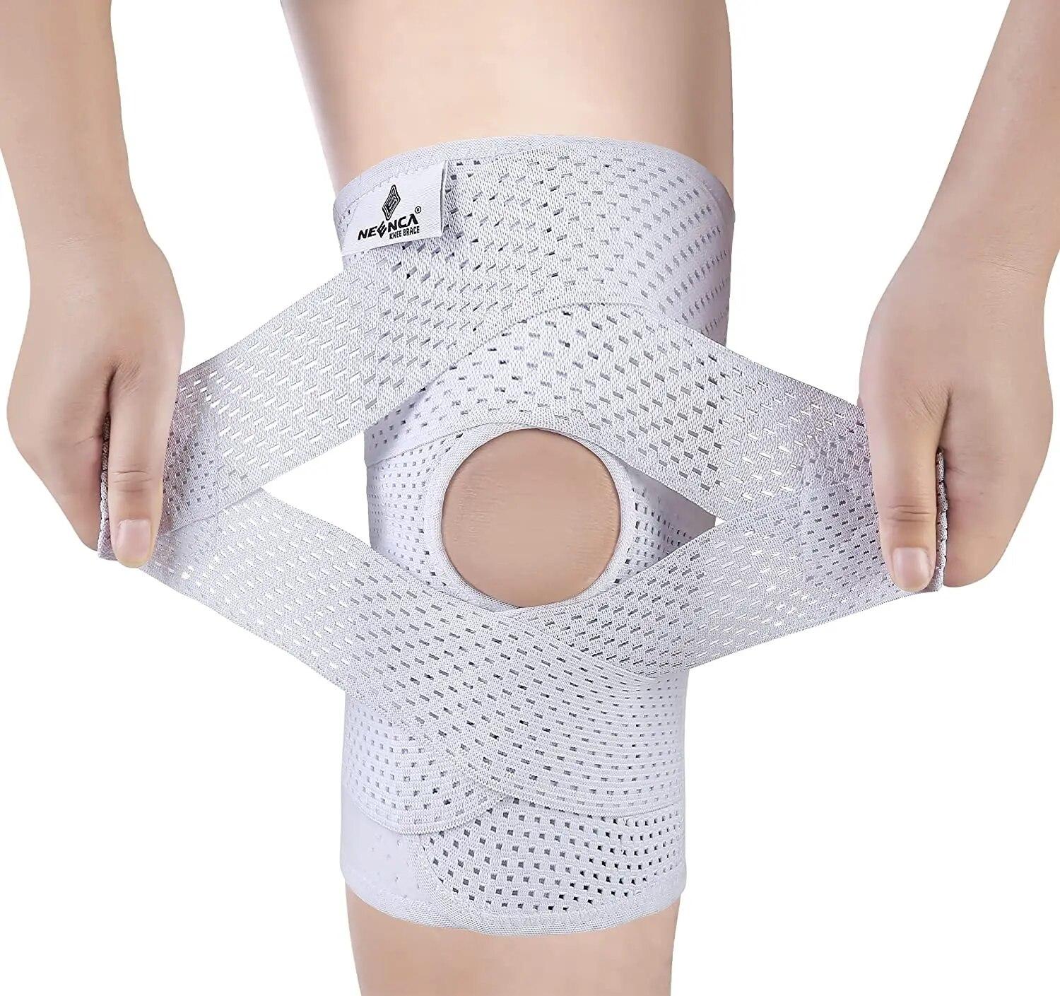 

Neenca Knee Brace For Knee Pain Relief Compression Support With Air Mesh Fabric Side Stabilizers For Meniscus Tear ACL Arthritis M білий