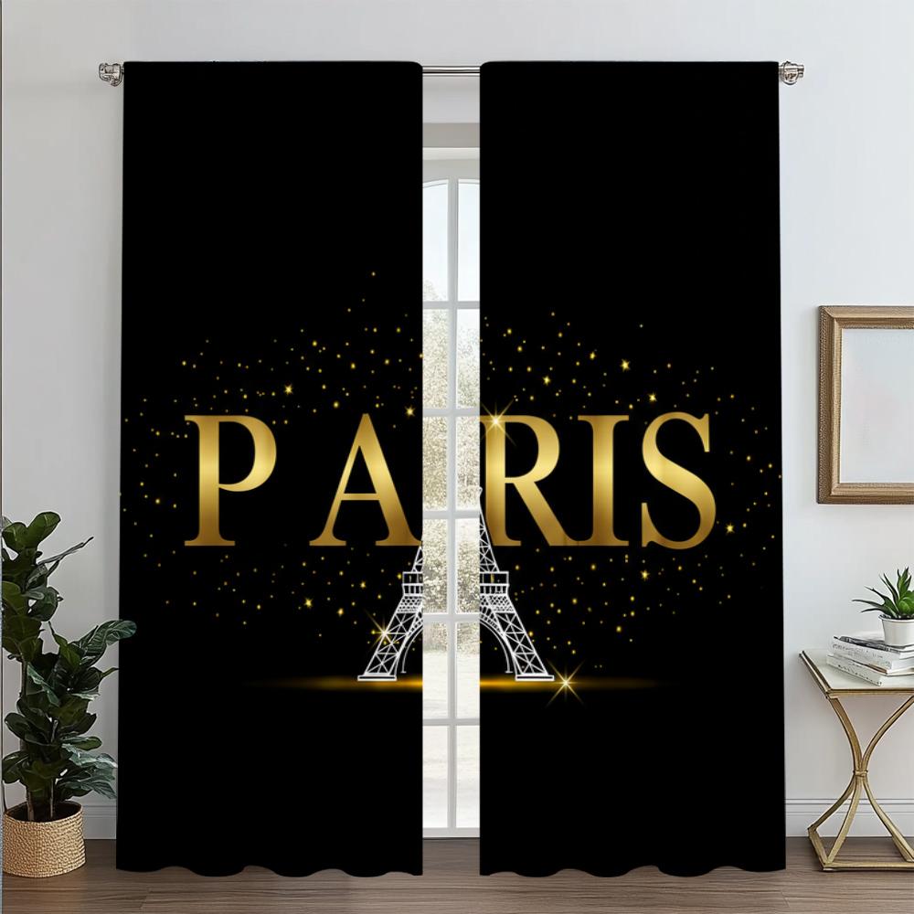

Curtain Eiffel Polyester Without Electricity Festive Holiday Applies All Occasions Decorate W100*H70(CM)-Hooks&2PCS