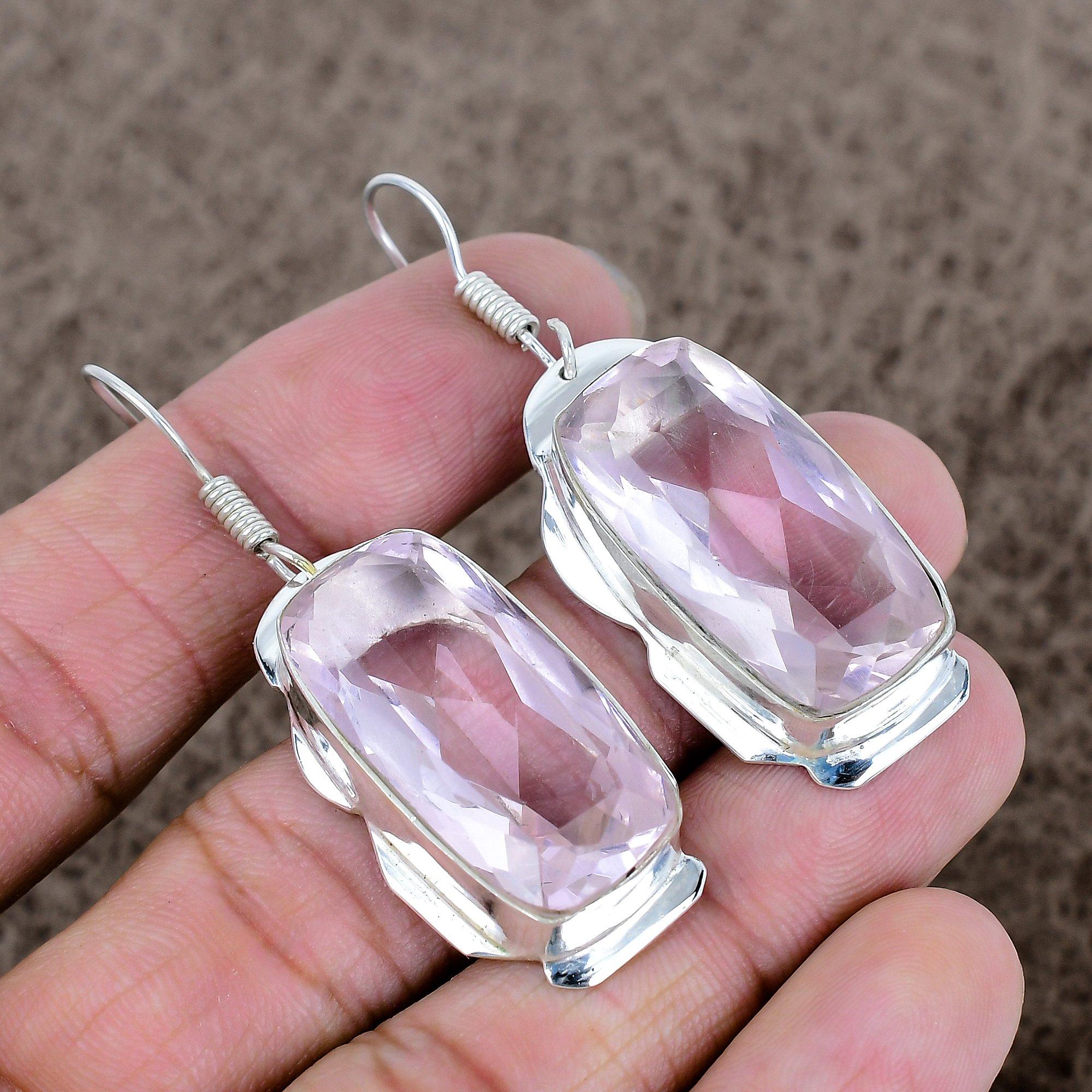 

Рожевий Кунцит Дорогоцінний Камінь Ручна Робота Срібло 925 Проби Ювелірна Прикраса Сережка 2.25 KKG-629