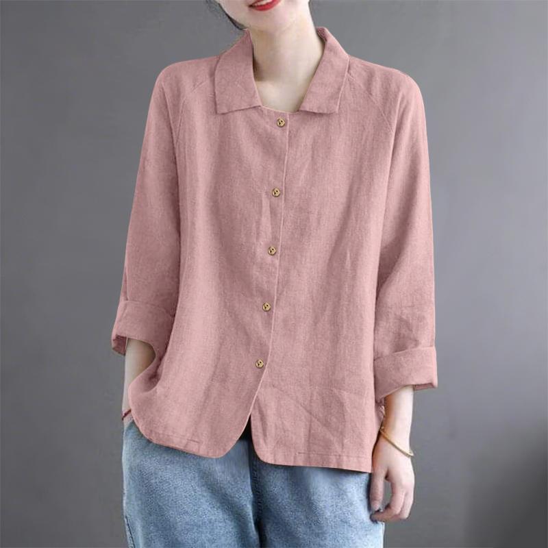 ZANZEA Women Casual Turn Down Collar Loose 3/4 Sleeve Cotton Blouse