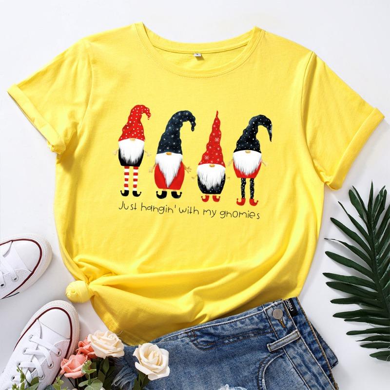 Summer Christmas Women's Printed Cotton Loose Round Neck Short Sleeved T-Shirts Women’s