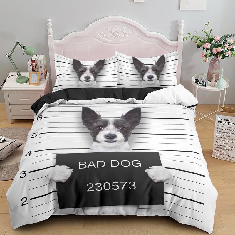 Digitaldruck Dreiteiliges Mode 3D Hunde-Bettwäsche-Set Bettbezug Kissenbezug