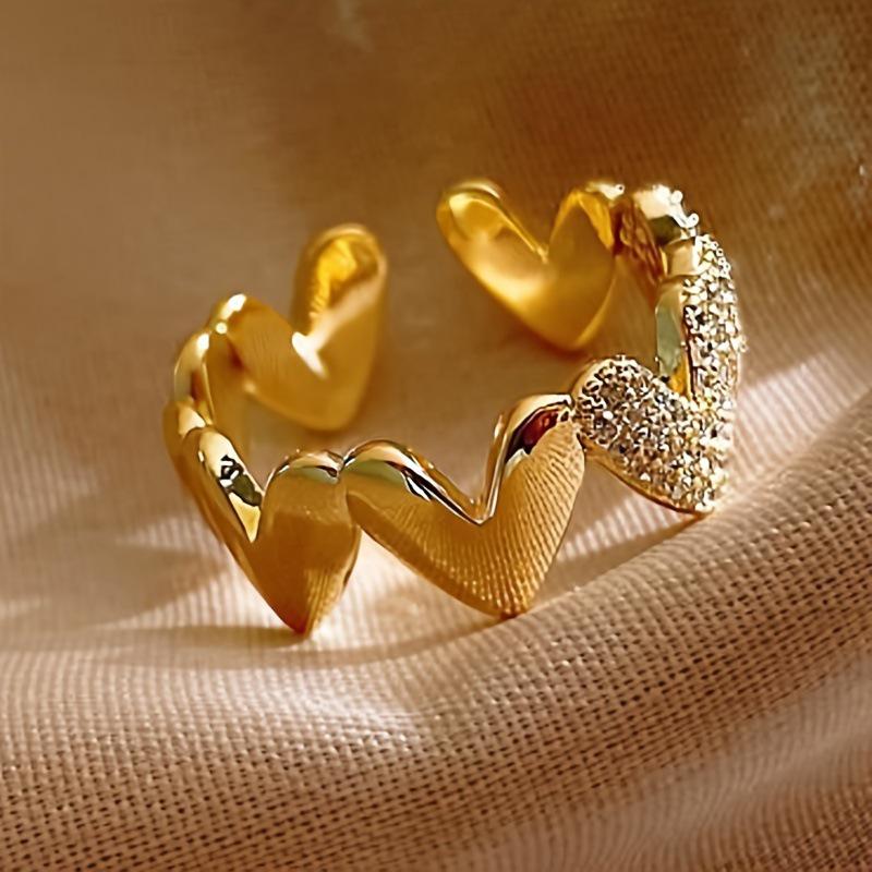 Open Heart Women s Luxury Micro-Paved Ring - Internet Celebrity Cold Style золотой