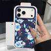 Leather Texture TPU Phone Case For iPhone 17 17e 16e 16 15 Pro Max 14 13 Pro Max 11 Blue Flower Printed Soft Silicone Back Cover