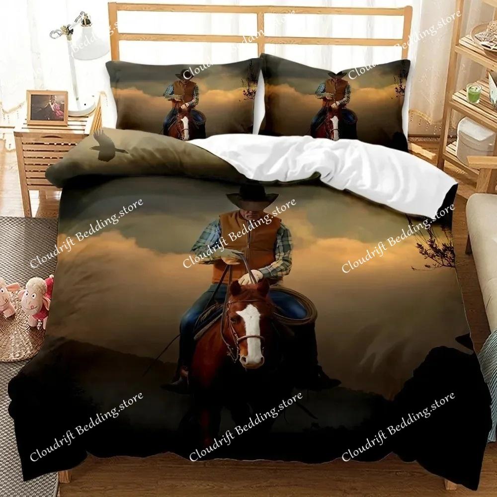 Western Cowboy Sunset Scenery Bedding Set Boys Girls Twin Queen Size Duvet Cover Pillowcase Bed Boys Adult Home Textileextile
