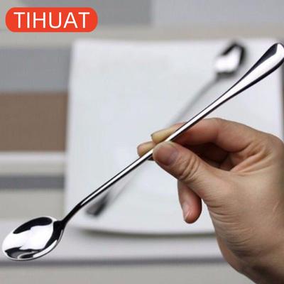 Round Dinner Dessert Long Coffee Stainless Steel Teaspoon with Handle Spoons