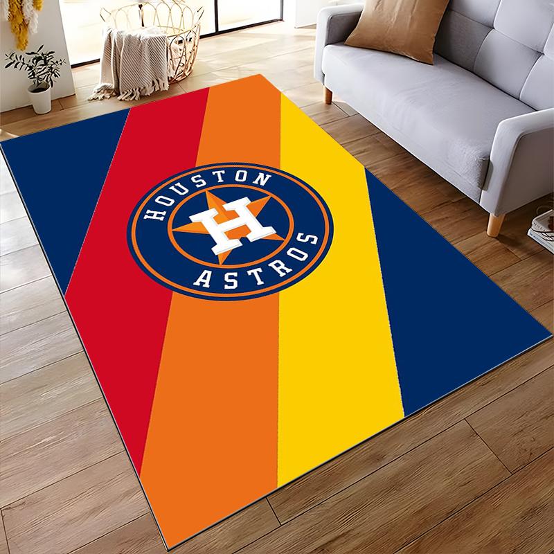 Houston Astros Logo with Colorful Stripes Rug Non-slip rug suitable for living room and bedroom sofas.