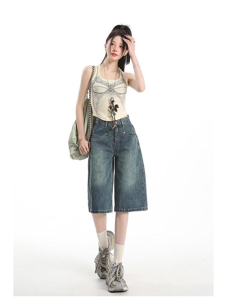 Women's High-Waist Loose Wide-Leg Cropped Jeans - Summer 2025 Slimming Straight Fit