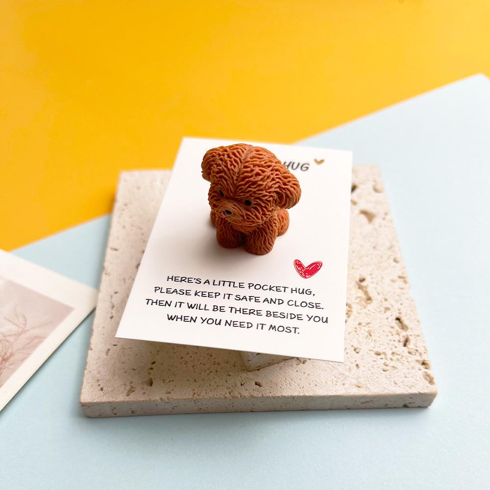 1 PC DIY Cute Teddy Resin Pocket Hug Card, Puppy Series Figurine Gift Card, Holiday Gift