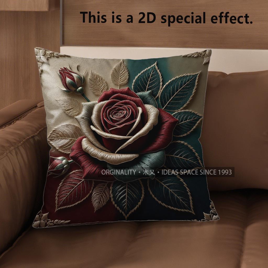 

2D Vintage Embossed Rose Floral Throw Pillow Covers** Pattern Cushion Cover Suitable For Sofa Bedroom Car Pillow Cover 40x40cm