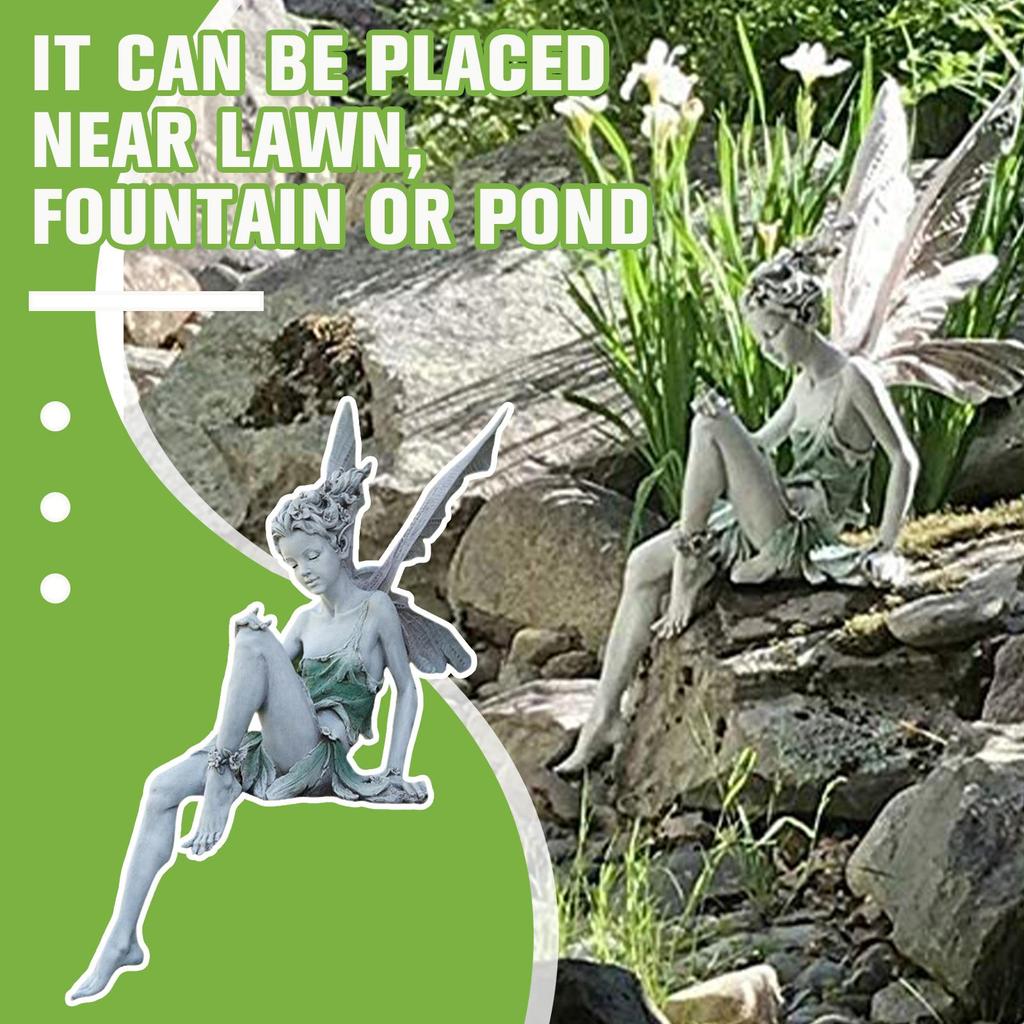 Garden Fairy Angel Girl Resin Statue Yard Art Ornament Girl Outdoor Angel Turek Resin Sitting Statue Craft Figurines W4H7