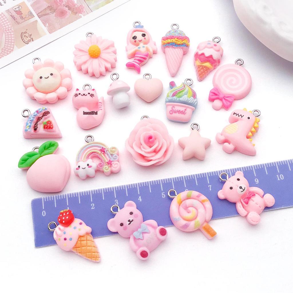 DIY Resin Pink Bear Lollipop Ornaments: Necklace, Earrings, Key Pendant Accessories