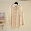 Summer Womens Thin Cardigan Hollow Out Korean Style Loose Long Sleeve Chiffon Shirt Jacket Casual Outwear