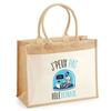 Beach Bag - PLANETEE - Jute with Work From Home Pocket I Can't - Cotton - 43x33 Cm - Multicolour
